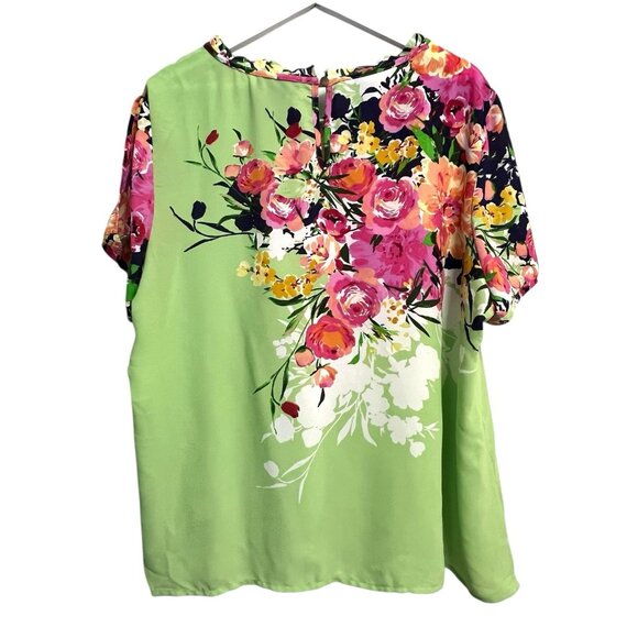 Investments Top Plus Size 2X Green Floral Cold Shoulder S/S Office Career Casual - Picture 12 of 14